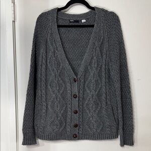 BDG Charcoal Gray Cable Knit Button Cardigan